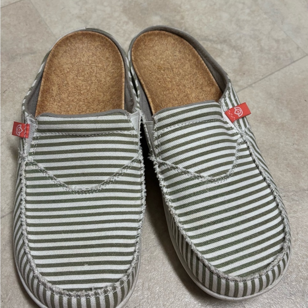 Striped Green and White Women's Mules